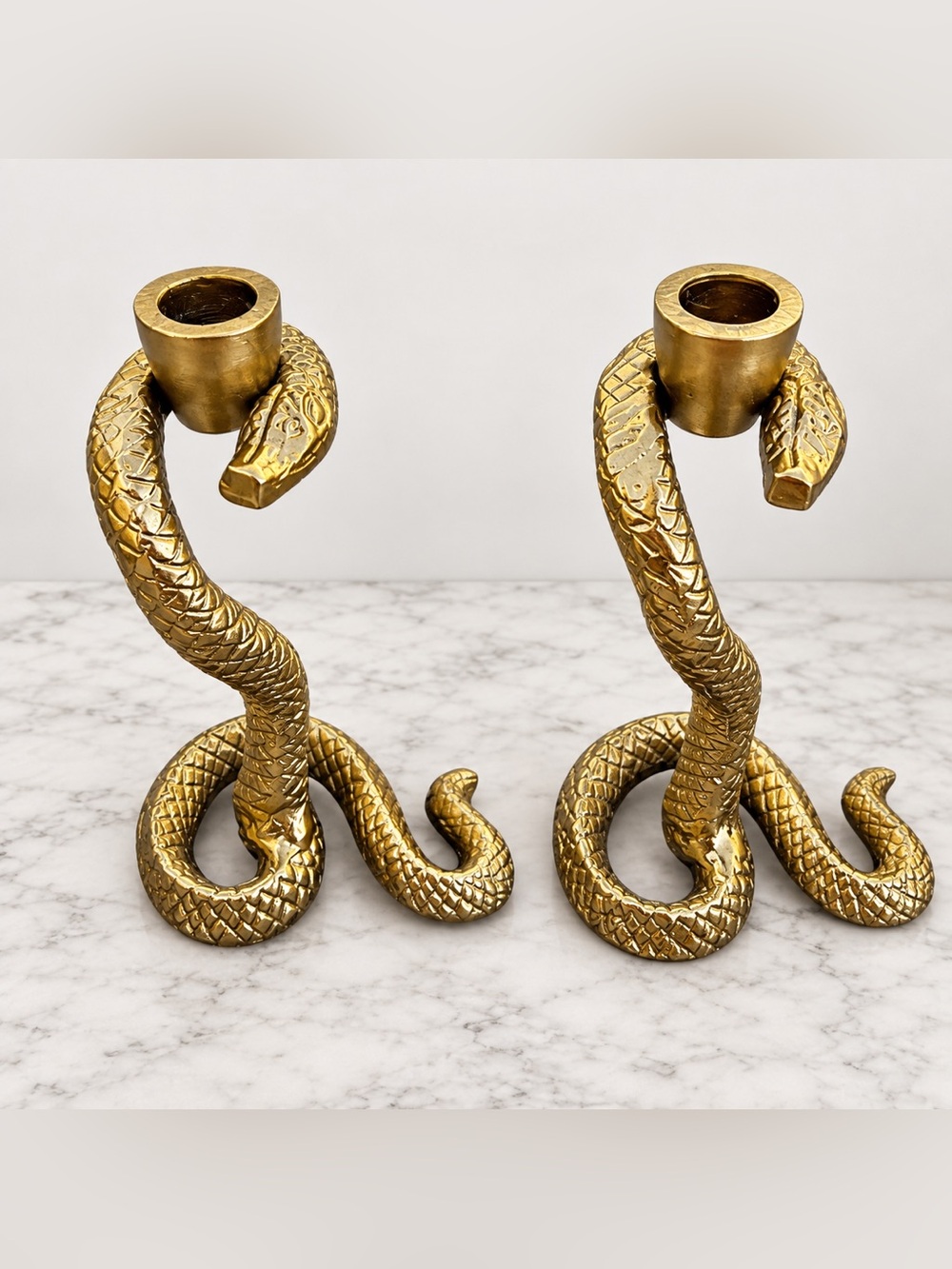 Halloween Brass SET OF 2 Gold Snake Candle Holders